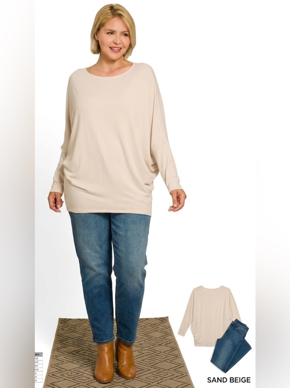 New!Plus Size Zenana Outfitters Hacci Sand Beige Dolman Tunic Top Size 1X